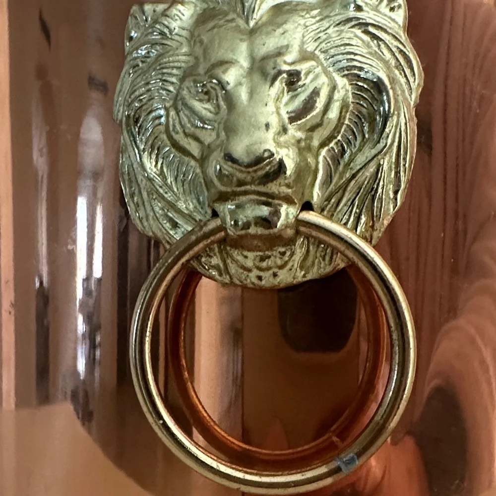 vintage Copper Ice Bucket with Gold brass lion head ring handles black knob lid
